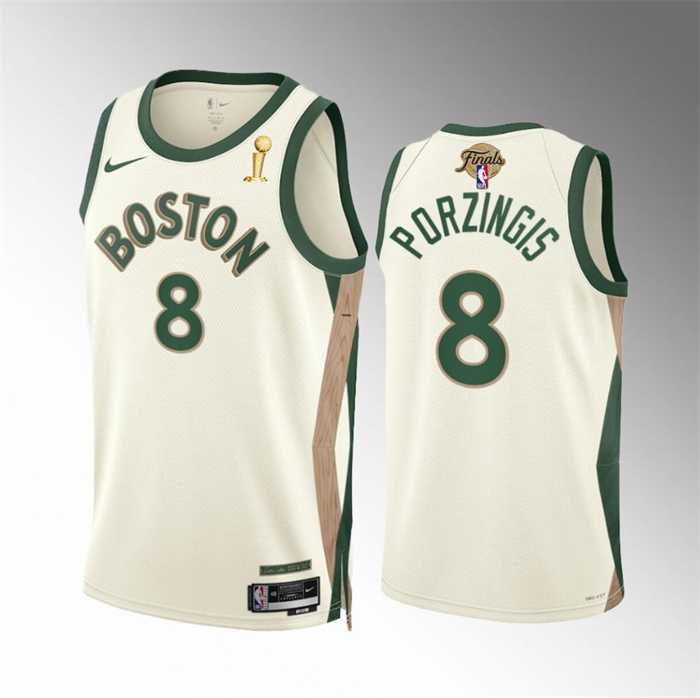 Men%27s Boston Celtics #8 Kristaps Porzingis 2024 Finals Champions City Edition Stitched Basketball Jersey Dzhi
